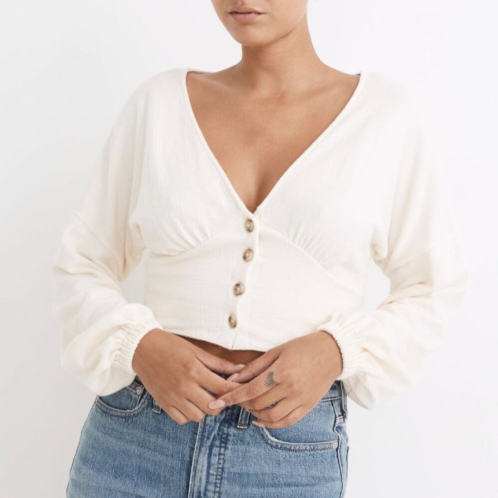 Madewell Deep-V Button-Front Crop Top - NWT!